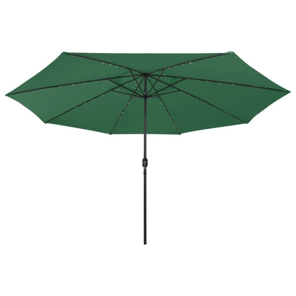 vidaXL Parasoll med LED-lampor och metallstång 400 cm grön Grön