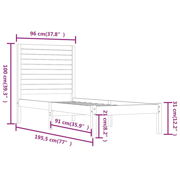 vidaXL Sängram massivt trä 90x190 cm Brun