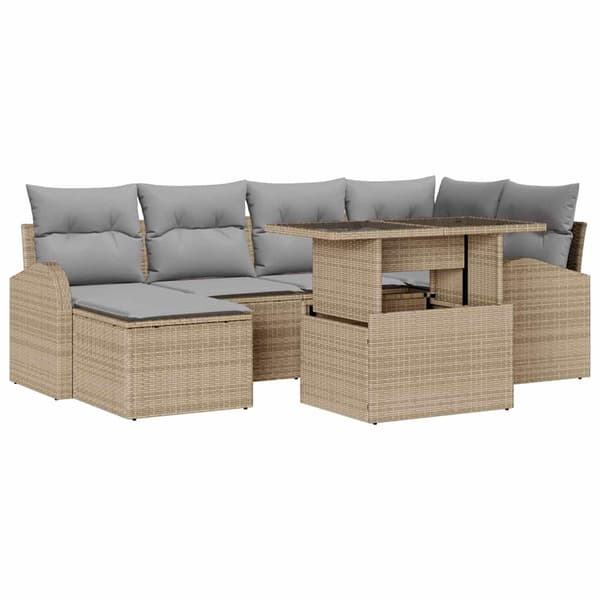 vidaXL Trädgårdsoffset 7 st Beige och Ljusgrå konstrotting Beige