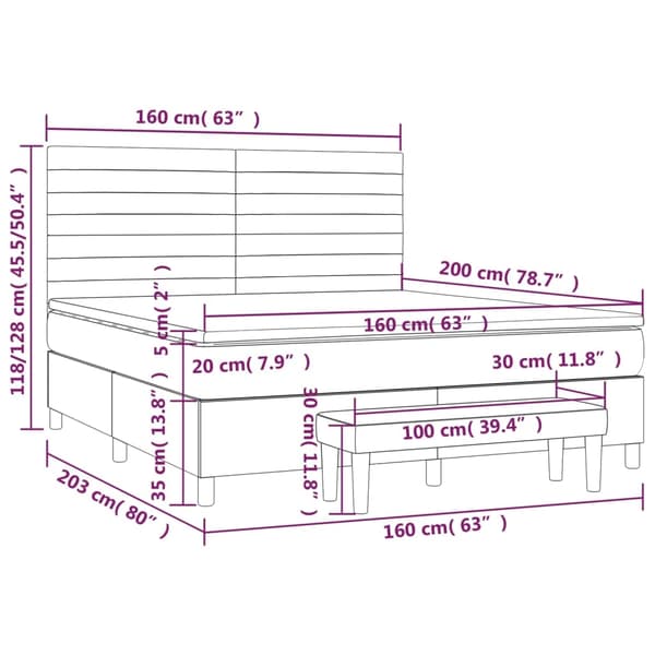 vidaXL Ramsäng med madrass ljusgrå 160x200 cm tyg Grå
