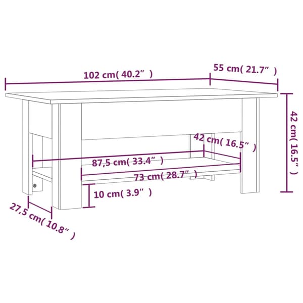 vidaXL Soffbord vit 102x55x42 cm konstruerat trä Vit