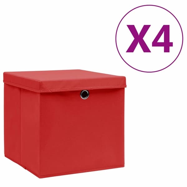 vidaXL Förvaringslådor med lock 4 st 28x28x28 cm röd Röd