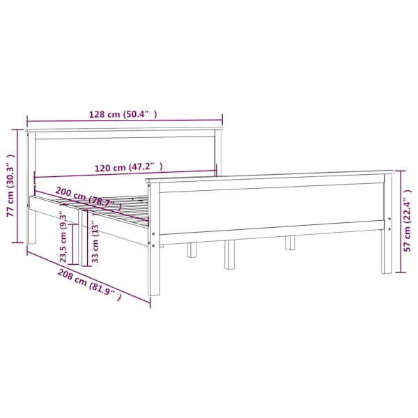 vidaXL Sängram massiv furu 120x200 cm Brun