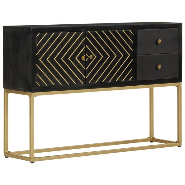 vidaXL Skänk svart och guld 110x30x75 cm massivt mangoträ Svart