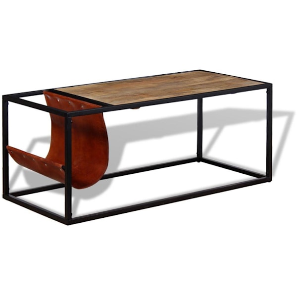 vidaXL Soffbord med tidningsställ 110x50x45 cm äkta läder multifärg