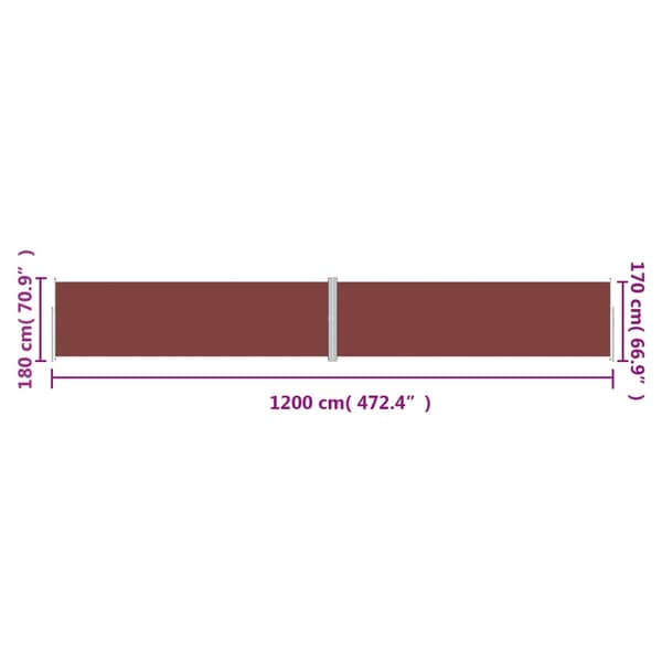 vidaXL Infällbar sidomarkis brun 180x1200 cm Brun