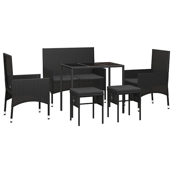 vidaXL Loungegrupp med dynor 6 delar svart konstrotting Svart