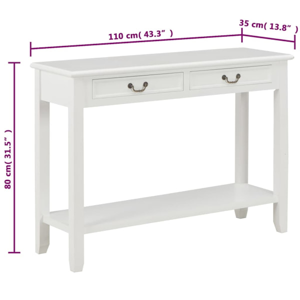 vidaXL Avlastningsbord vit 110x35x80 cm trä Vit