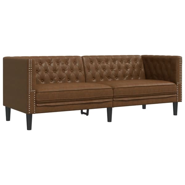 vidaXL Soffgrupp chesterfield 3 delar brun konstmocka Brun