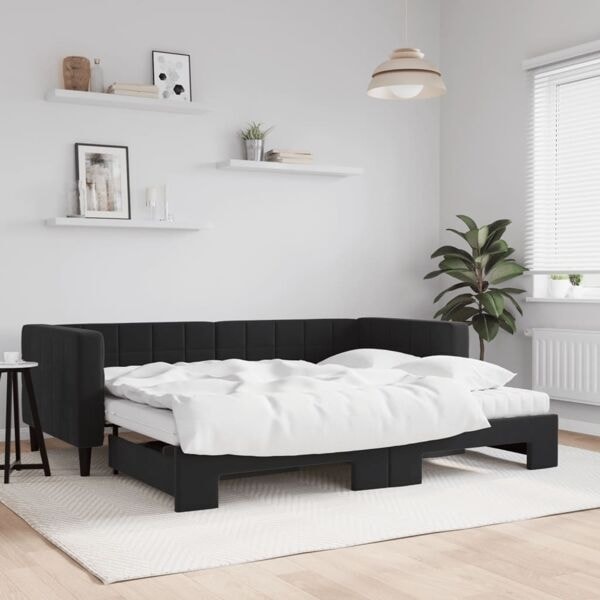 vidaXL Dagbädd utdragbar med madrasser svart 90x190 cm sammet Svart