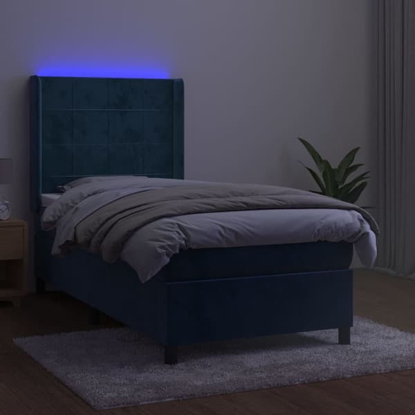 vidaXL Ramsäng med madrass & LED mörkblå 80x200 cm sammet Blå