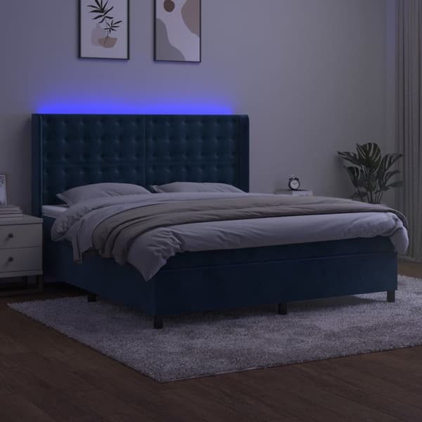 vidaXL Ramsäng med madrass & LED mörkblå 160x200 cm sammet Blå