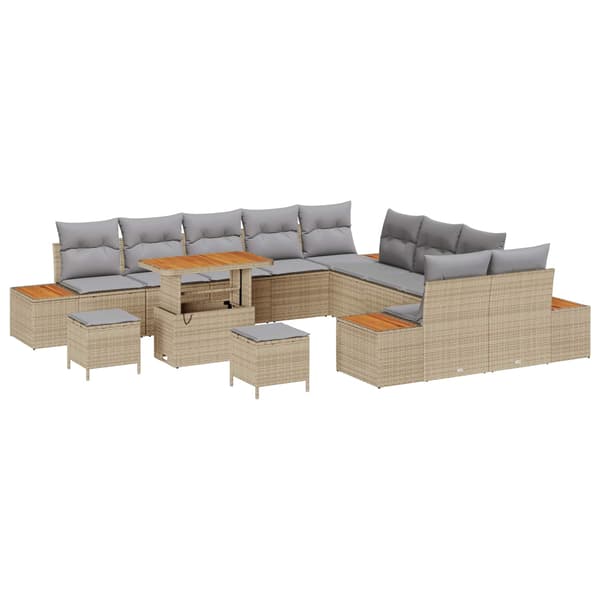 vidaXL Trädgårdsoffset med kudde 13 pcs Beige och Ljusgrå Beige