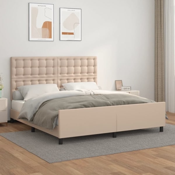 vidaXL Sängram med huvudgavel cappuccino 160x200 cm konstläder Brun