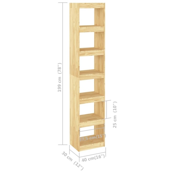 vidaXL Bokhylla/rumsavdelare 40x30x199 cm massiv furu Brun