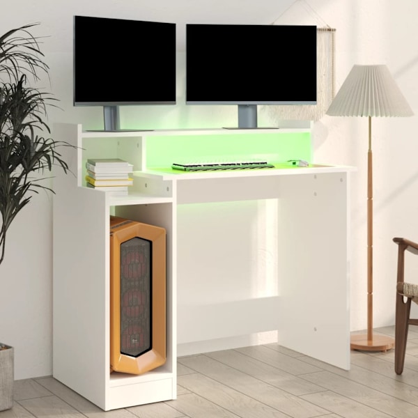 vidaXL Skrivbord med LED vit 97x45x90 cm konstruerat trä Vit