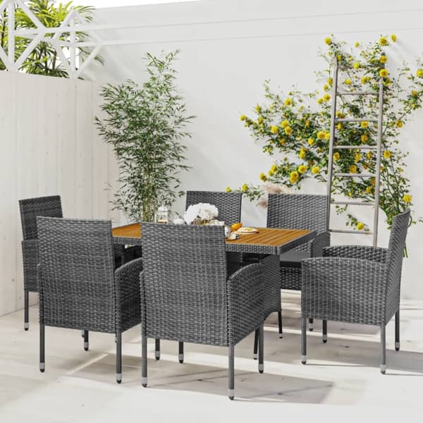 vidaXL Matgrupp för trädgården 7 delar konstrotting grå Grå