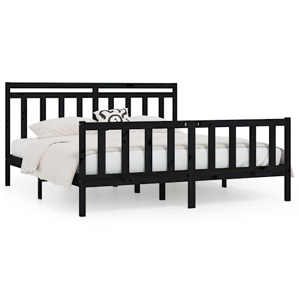 vidaXL Sängram svart massiv furu 200x200 cm Svart