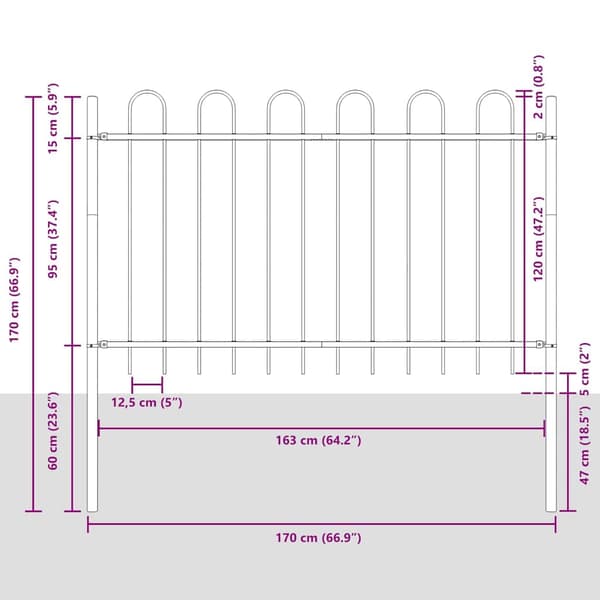vidaXL Trädgårdsstängsel BOXTEL 4 st 6,8 x 1,2 m Pulverlackerad stål Grå
