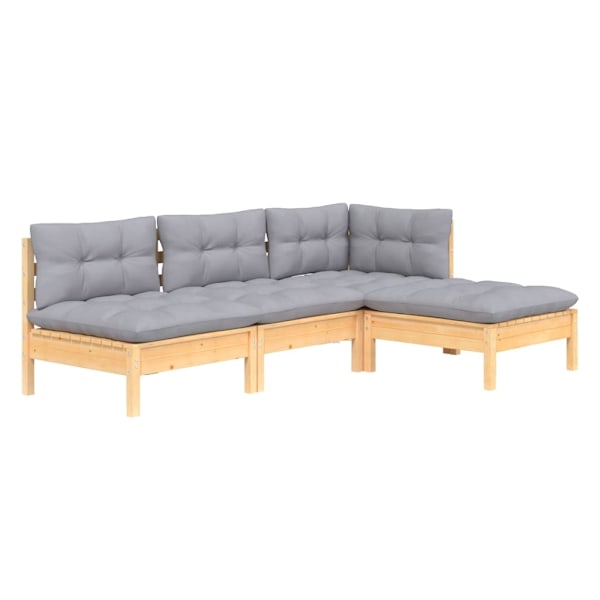 vidaXL Loungegrupp med dynor 4 delar grå furu grå