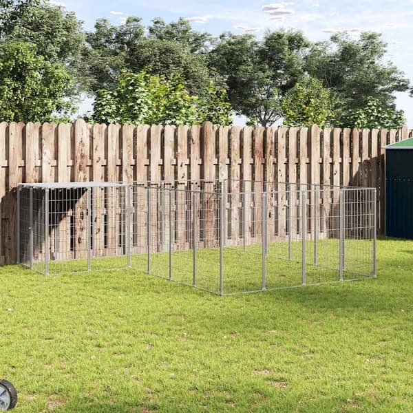 vidaXL Hundgård silver 8,47 m² stål Silver