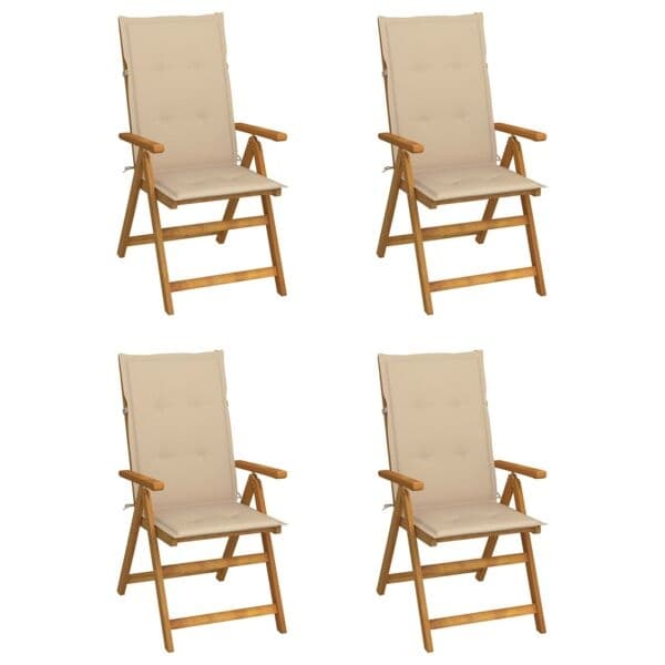 vidaXL Fällbara fåtöljer 4 st med dynor i massivt akaciaträ Beige