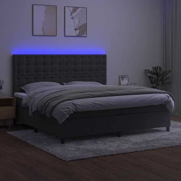 vidaXL Ramsäng med madrass & LED mörkgrå 200x200 cm sammet Grå
