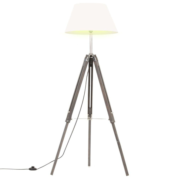 vidaXL Golvlampa grå och vit massivt teakträ 141 cm grå