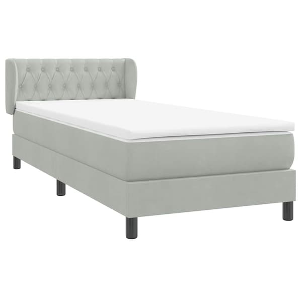 vidaXL Resårsäng med madrass ljusgrå 90x220 cm sammet Grå
