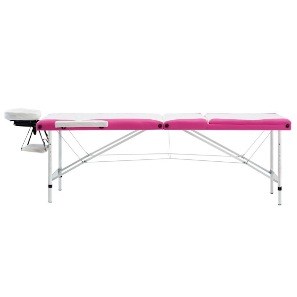 vidaXL Hopfällbar massagebänk 3 sektioner aluminium vit och rosa Vit