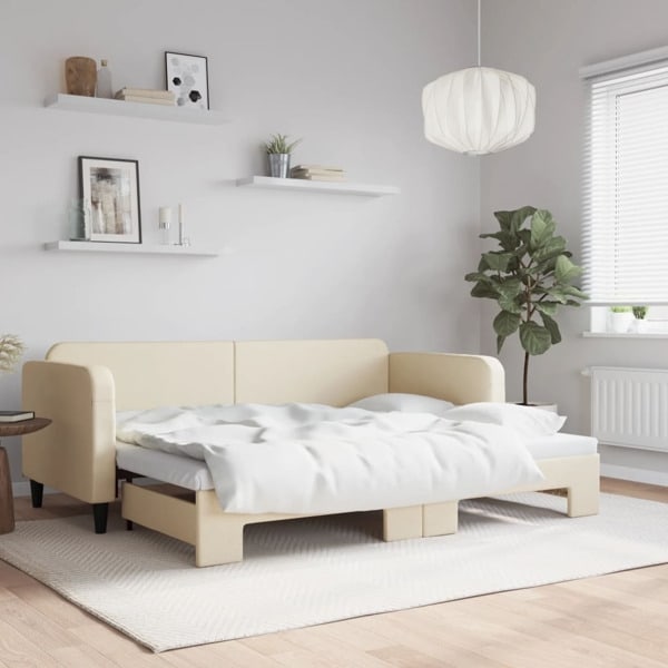 vidaXL Dagbädd utdragbar gräddvit 80x200 cm tyg Kräm