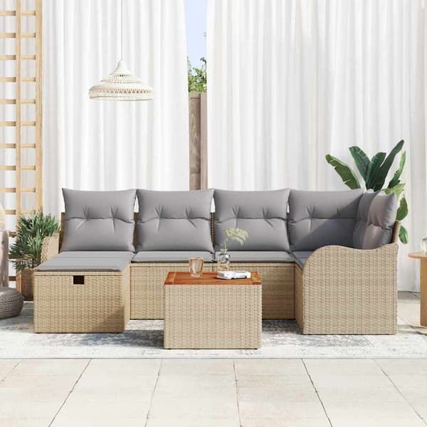 vidaXL Trädgårdsoffset 7 st Beige konstrotting Beige