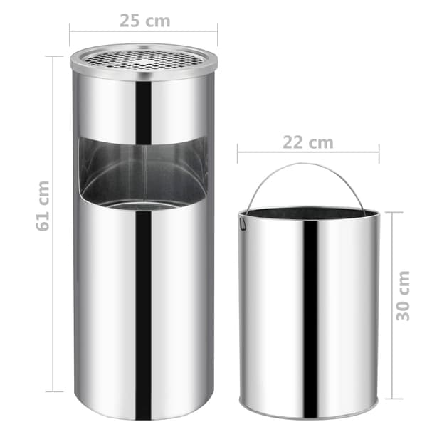 vidaXL Askkopp soptunna 30 l rostfritt stål Silver