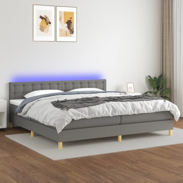 vidaXL Ramsäng med madrass & LED mörkgrå 200x200 cm tyg Grå