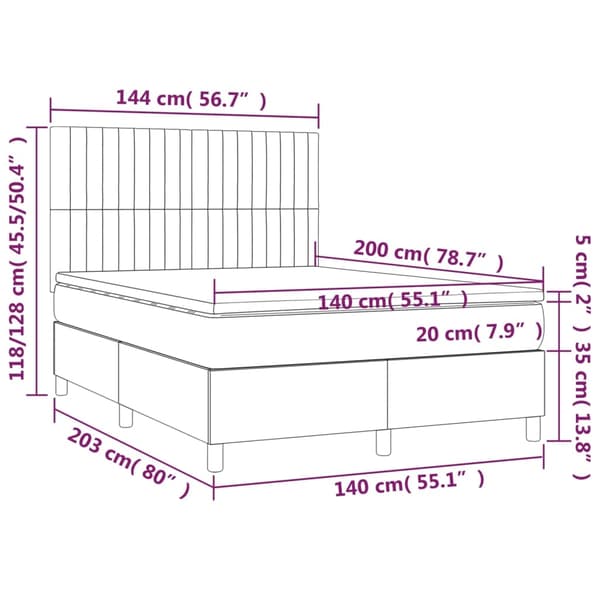vidaXL Ramsäng med madrass mörkgrå 140x200 cm sammet Grå