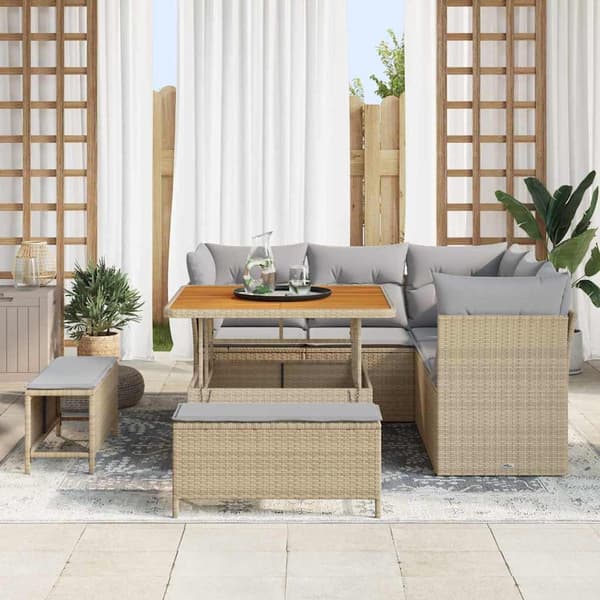 vidaXL Trädgårdsoffset 8 st Beige konstrotting Beige