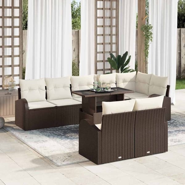 vidaXL Trädgårdsoffset 9 st Brun Poly rattan Brun