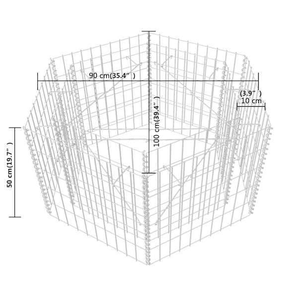 vidaXL Hexagonal planteringsgabion upphöjd 100x90x50 cm Silver