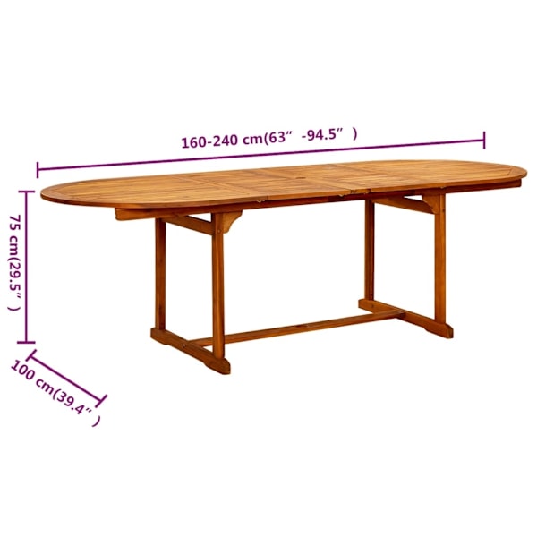 vidaXL Trädgårdsbord (160-240)x100x75 cm massivt akaciaträ Brun