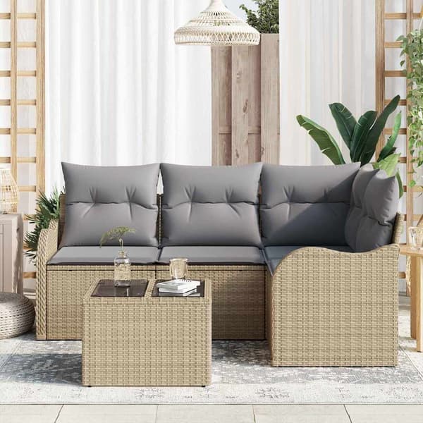 vidaXL Trädgårdsoffset 5 st Beige konstrotting Beige