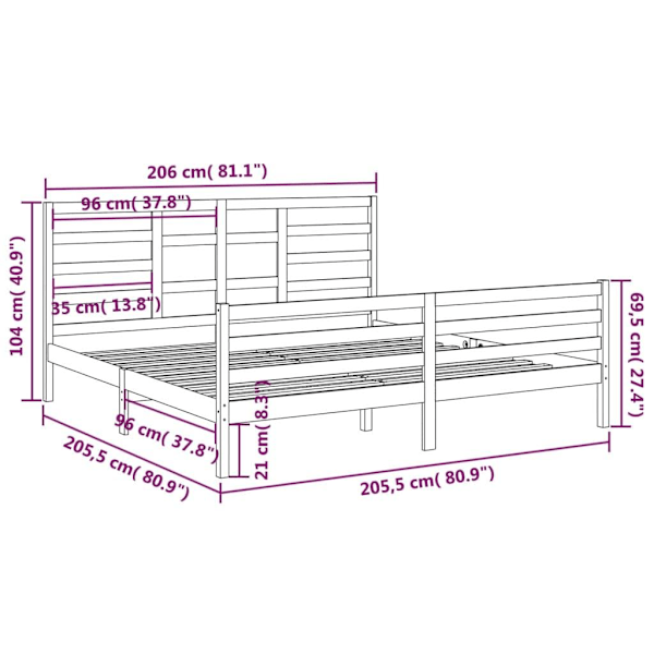 vidaXL Sängram massivt trä 200x200 cm Brun