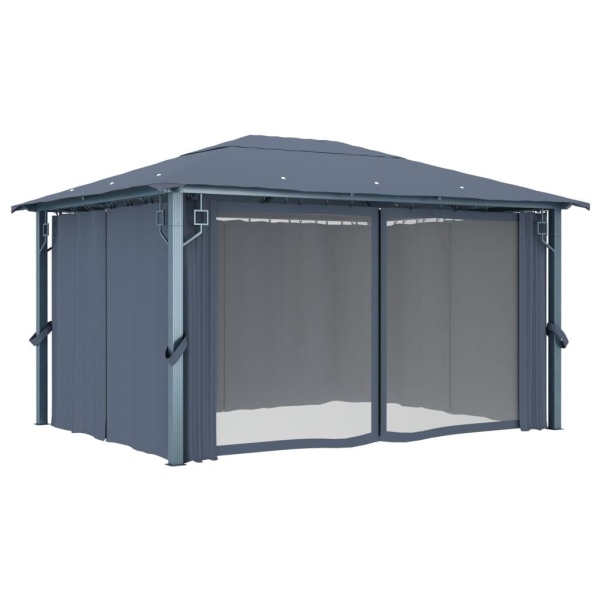 vidaXL Paviljong med gardiner 400 x 300 cm antracit aluminium Antracit