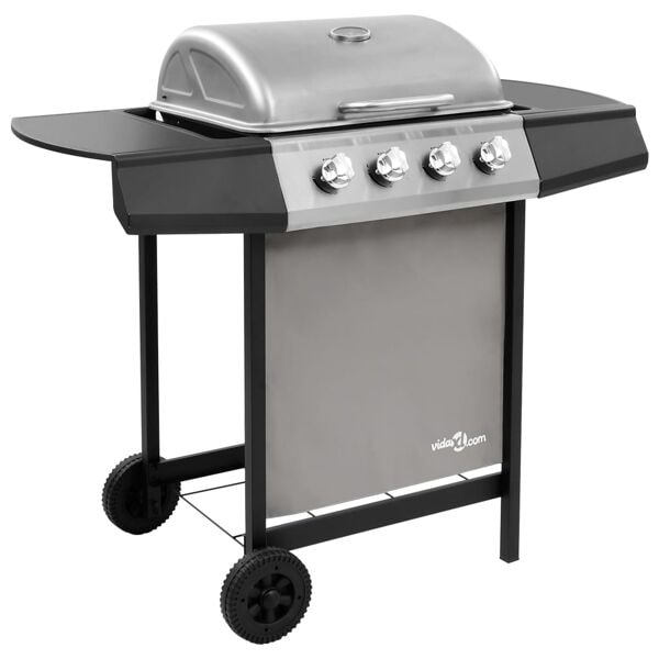 vidaXL Gasolgrill med 4 brännare svart och silver Silver