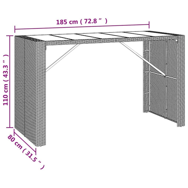 vidaXL Barbord med glasskiva svart 185x80x110 cm konstrotting Svart