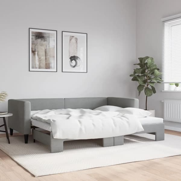vidaXL Dagbädd utdragbar ljusgrå 90x200 cm tyg Grå