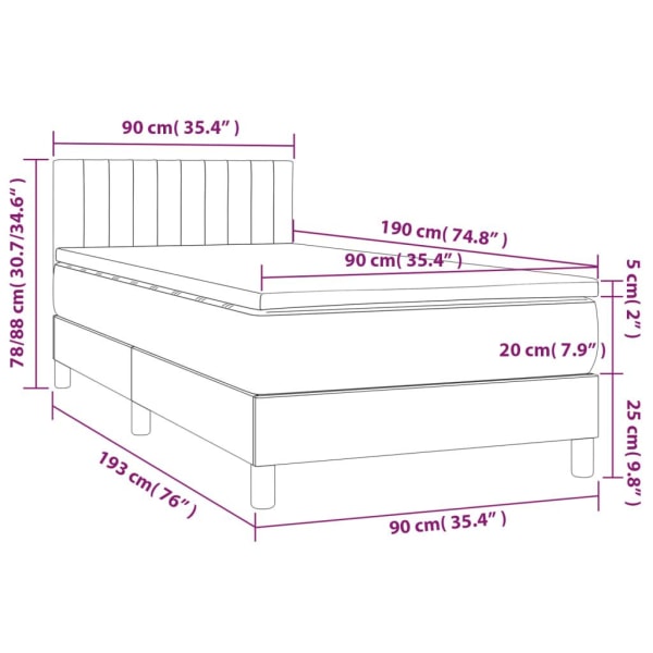 vidaXL Ramsäng med madrass mörkbrun 90x190 cm tyg Brun