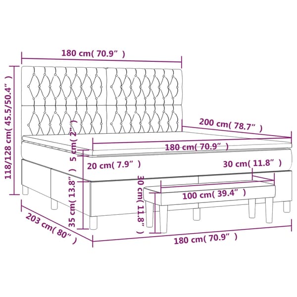 vidaXL Ramsäng med madrass mörkgrå 180x200 cm tyg Grå