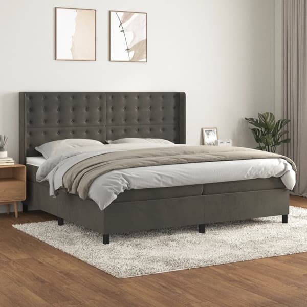 vidaXL Ramsäng med madrass mörkgrå 200x200 cm sammet Grå