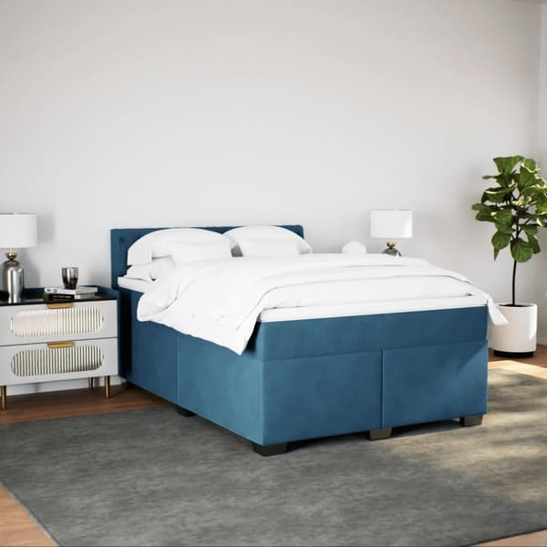 vidaXL Ramsäng med madrass blå 160x200 cm sammet Blå