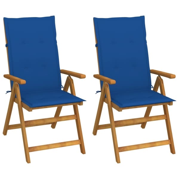vidaXL Fällbara fåtöljer 2 st med dynor i massivt akaciaträ Blå